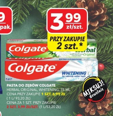Pasta do zębów Colgate Herbal Original, Whitening promocja w Top Market