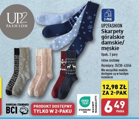 Skarpety góralskie męskie 35-38 Up2fashion promocja w Aldi