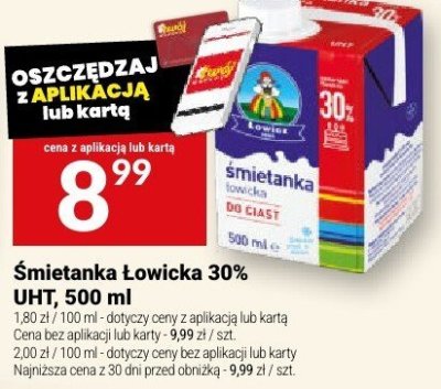 Śmietanka Łowicka 30% UHT, 500 ml promocja w Twój Market