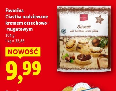 Ciastka nadziewane kremem orzechowo-nugatowym Favorina promocja w Lidl