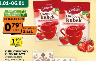 Kisiel owocowy kubek Delecta o smaku truskawkowym promocja w Groszek