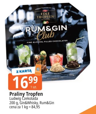 Praliny Tropfen Ludwig Czekolada Rum&Gin / Gin&Whisky promocja w Leclerc