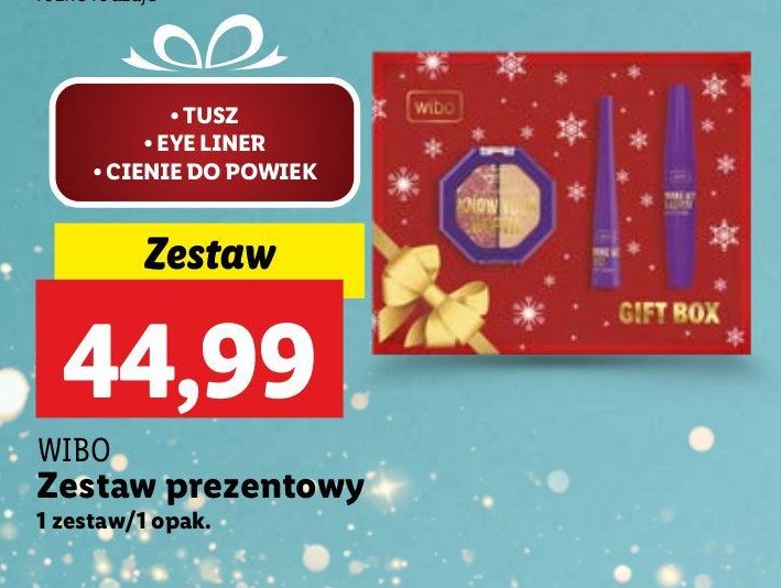 Zestaw w pudełku know you worth: cienie do powiek nr 2 5 g + tusz do rzęs + eyeliner Wibo promocja