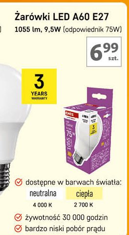 Żarówka led a60 10w e27 Emos promocja