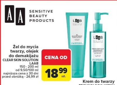 Żel do mycia twarzy, olejek do demakijażu AA Clear Skin Solution Laab 150-200 ml promocja w Carrefour