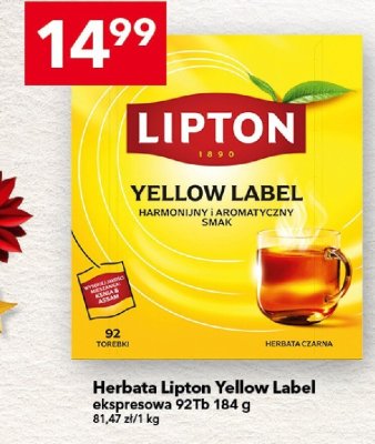 Herbata Lipton Yellow Label ekspresowa 92Tb 184 g promocja w LEWIATAN