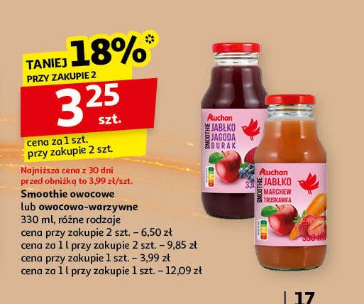 Smoothie jabłko- marchew- truskawka Auchan różnorodne (logo czerwone) promocja w Auchan