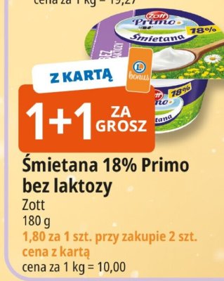 Śmietana 18% Primo bez laktozy Zott promocja w Leclerc