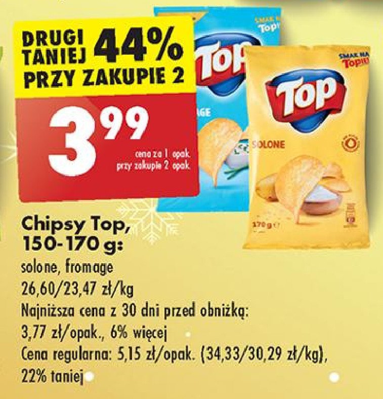 Chipsy o smaku serka fromage Top chips (biedronka) promocja w Biedronka