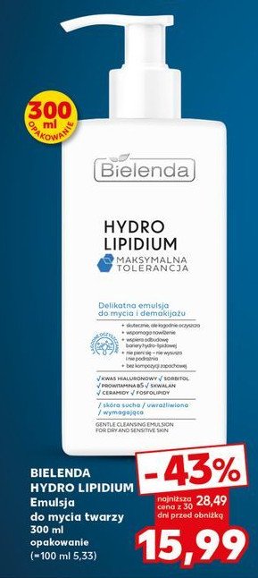 Delikatna emulsja do mycia i demakijażu Bielenda hydro lipidium promocja