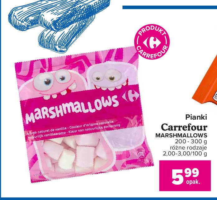 Pianki marshmallows cukrowe Carrefour promocja