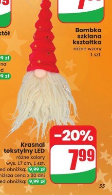 Krasnal tekstylny LED, 17 cm, różne kolory promocja w Dino