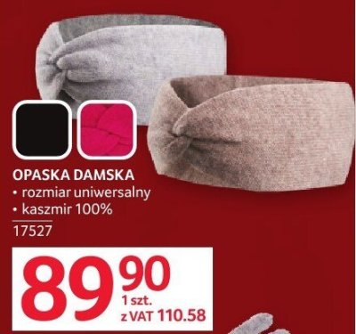 Opaska damska kaszmir 100% promocja w Selgros