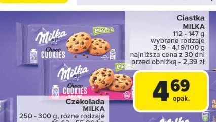 Ciastka z czekoladą i rodzynkami Milka pieguski promocja w Carrefour