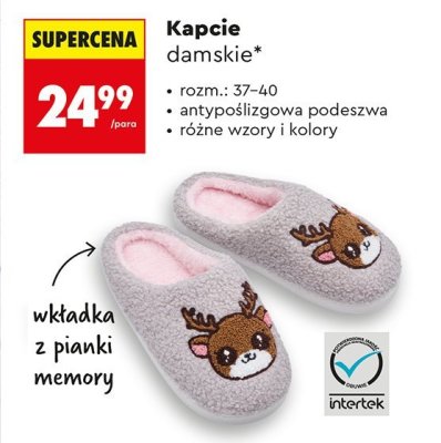 Kapcie damskie pluszowe 37-40 promocja w Biedronka