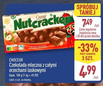 Czekolada mleczna z całymi orzechami laskowymi Choceur Nutcracker promocja w Aldi