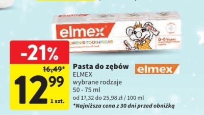 Pasta do zębów Elmex wybrane rodzaje 50-75ml promocja w Intermarche
