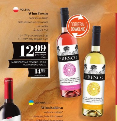 Wino Fresco białe, różowe lub czerwone/półsłodkie Ambra promocja w POLOmarket