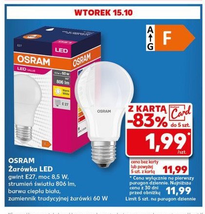 Żarówka led e27 8.5w Osram promocja