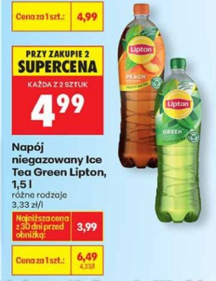 Napój niegazowany Ice Tea Green 1,5l różne rodzaje promocja w Biedronka