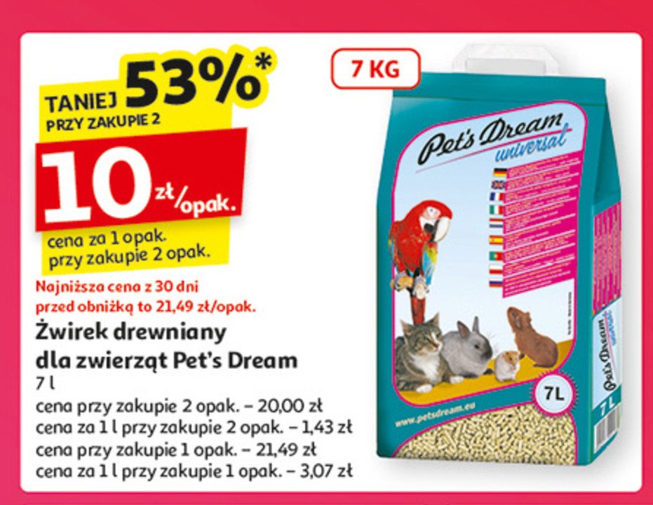 Żwirek drewniany uniwersalny Pet's dream promocja w Auchan