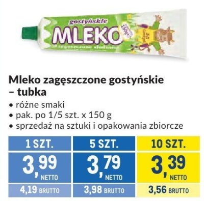 Mleko zagęszczone gostyńskie tubka różne smaki promocja w Makro