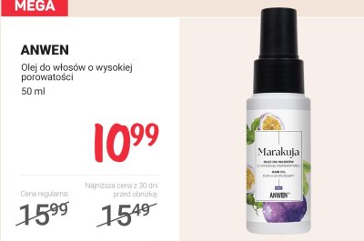 Olej do włosów Marakuja o wysokiej porowatości 50 ml ANWEN promocja w Rossmann