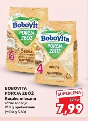 Kaszka mleczna 4 zboża jabłko - gruszka Bobovita porcja zbóż promocja