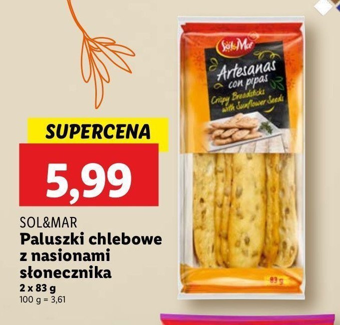 Paluszki chlebowe z płatkami słonecznika Sol&mar promocja