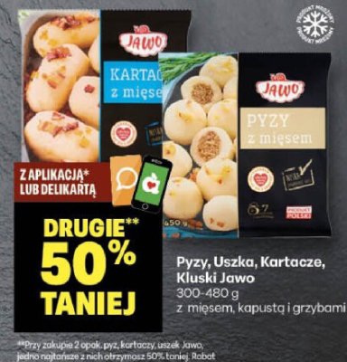 Pyzy, uszka, kartacze, kluski Jawo z mięsem, kapustą i grzybami promocja w Delikatesy Centrum