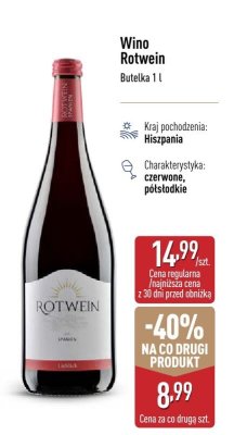 Wino Rotwein czerwone półsłodkie promocja w Aldi