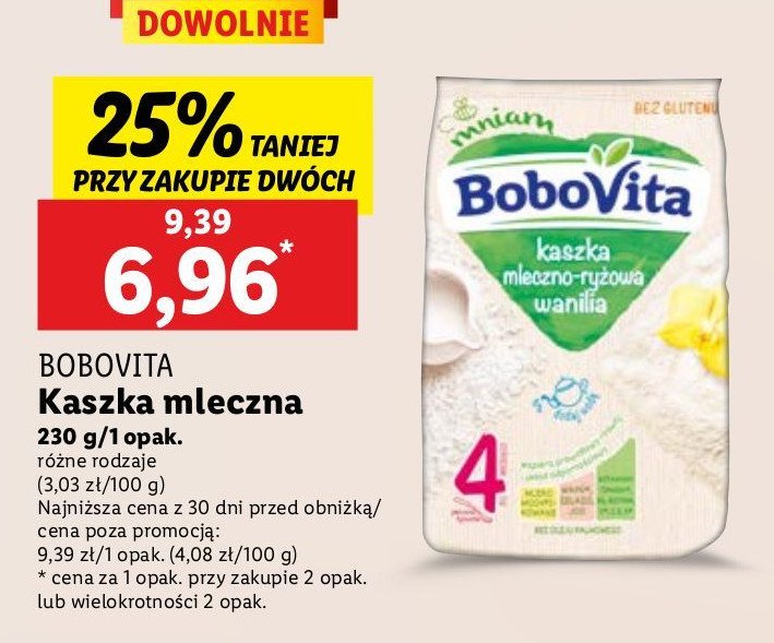 Kaszka mleczno-ryżowa waniliowa Bobovita mniam promocja