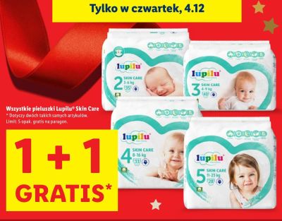 Pieluszki Lupilu Skin Care rozmiar 5, 1+1 gratis promocja w Lidl