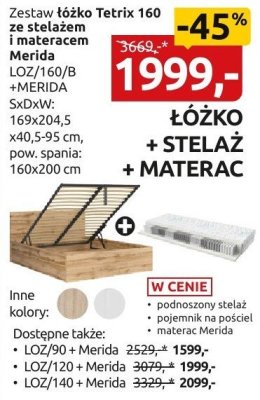 Zestaw łóżko Tetrix 160 ze stelażem i materacem Merida promocja w Black Red White