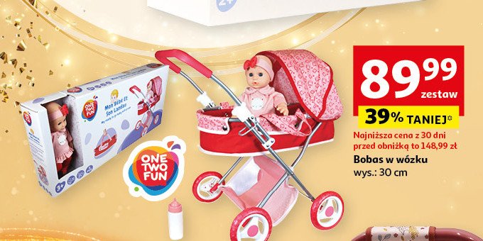 Lalka bobas 30 cm z wózkiem deluxe One two fun promocja w Auchan