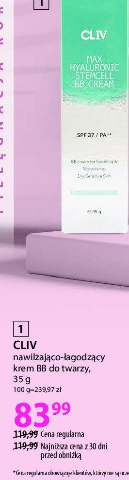 Krem bb nawilżająco-łagodzący do twarzy Cliv promocja