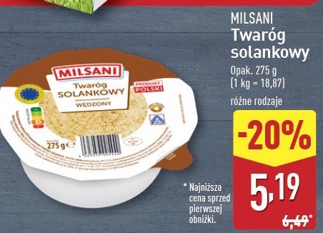 Twaróg solankowy wędzony Milsani promocja