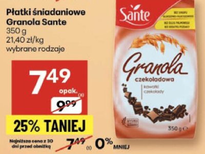Płatki śniadaniowo Granola Sante wybrane rodzaje promocja w Delikatesy Centrum