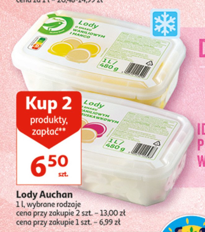 Lody o smaku waniliowym i truskawkowym Auchan promocja