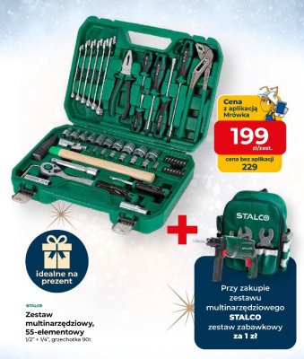 Zestaw multinarzędziowy STALCO 55-elementowy 1/2" + 1/4", grzechotka 90t promocja w PSB Mrówka