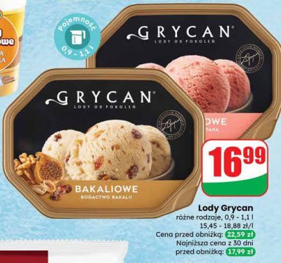Lody Grycan bakaliowe promocja w Dino
