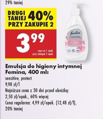 Kremowa emulsja do higieny intymnej sensitive pompka Femina intimea promocja