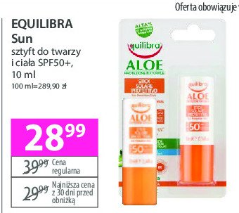 Sztyft do twarzy i ciała spf 50+ Equilibra sun promocja