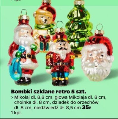 Bombki szklane retro Mikołaj, głowa Mikołaja, choinka do orzechów, niedźwiedź Netto promocja w Netto