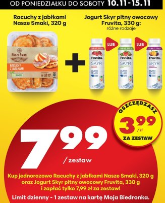 Zestaw - Racuchy z jabłkami Nasze Smaki + Jogurt Skyr pitny owocowy Fruvita  promocja w Biedronka