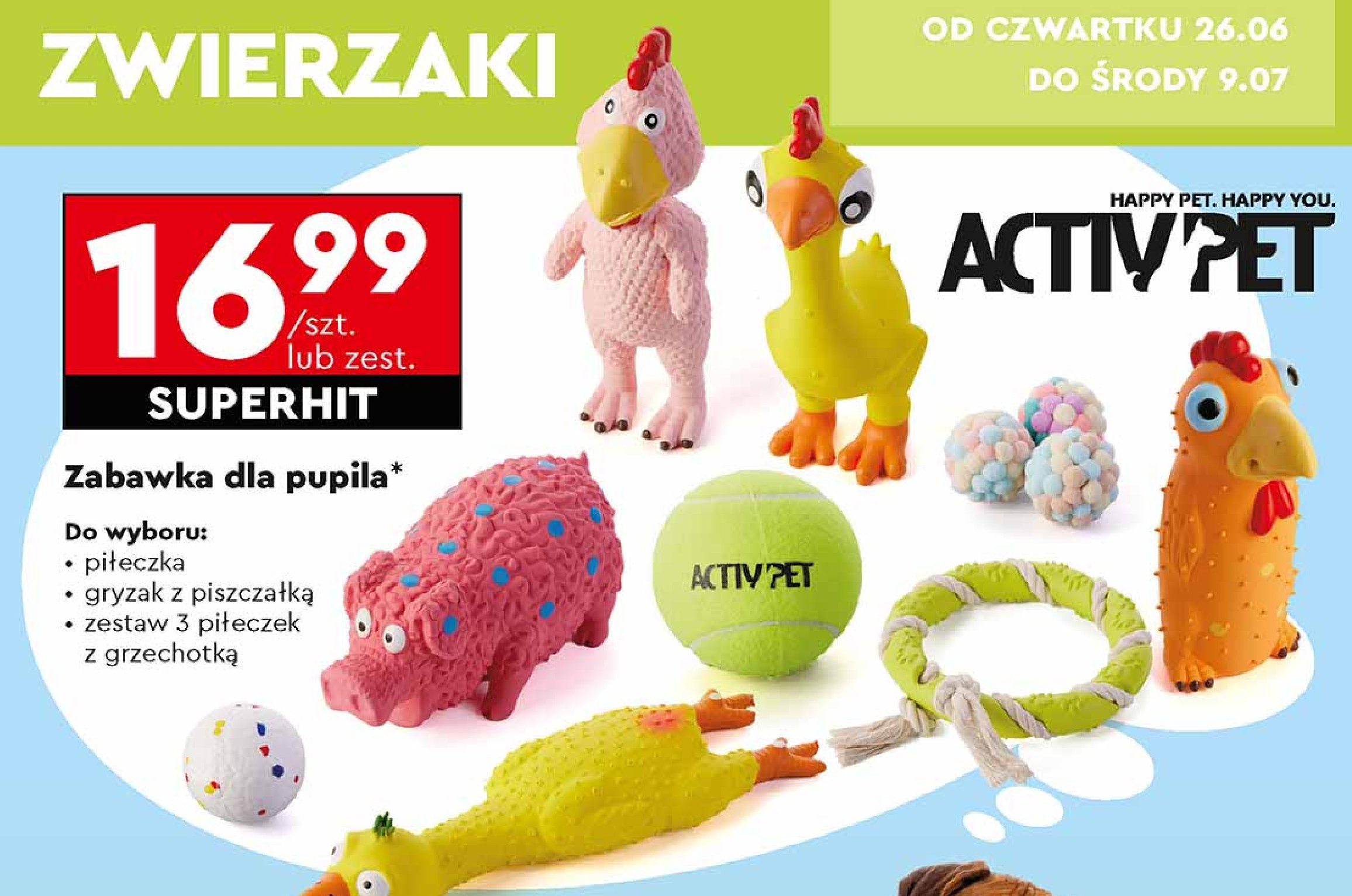 Piłka gumowa Activ pet promocja w Biedronka