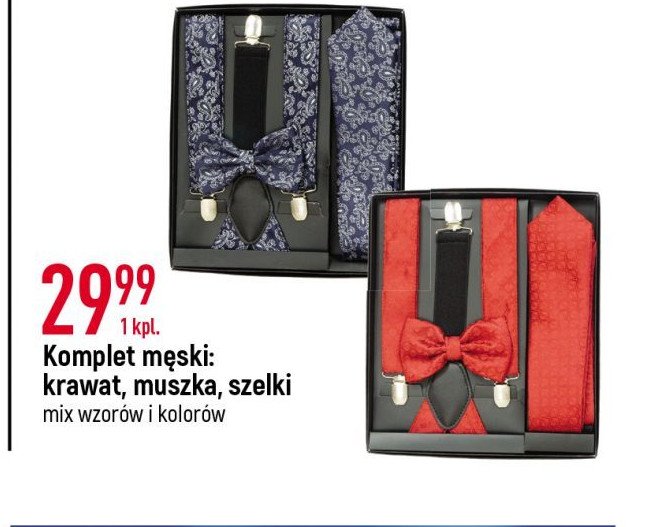 Komplet w pudełku męski krawat + muszka szelki promocja