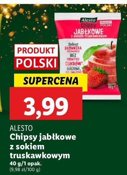 Chipsy jabłkowe z sokiem truskawkowym Alesto promocja