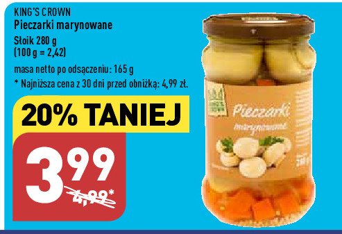 Pieczarki marynowane King's crown (aldi) promocja