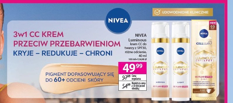 Krem cc do twarzy spf30 medium Nivea luminous 630 promocja